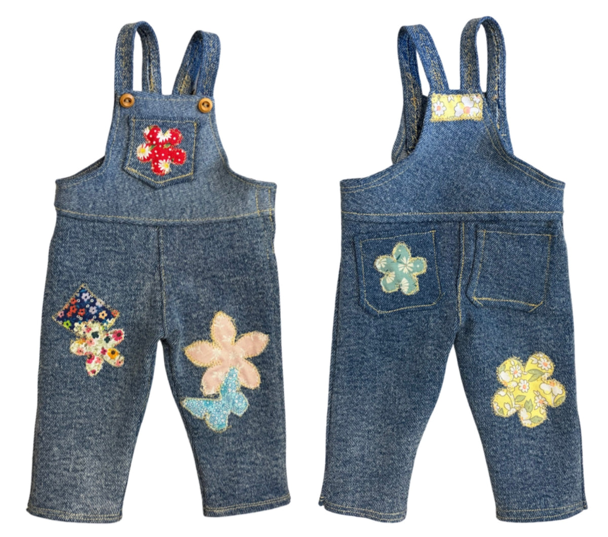 American Girl Doll Inspired Patchwork Overalls for 18" Dolls