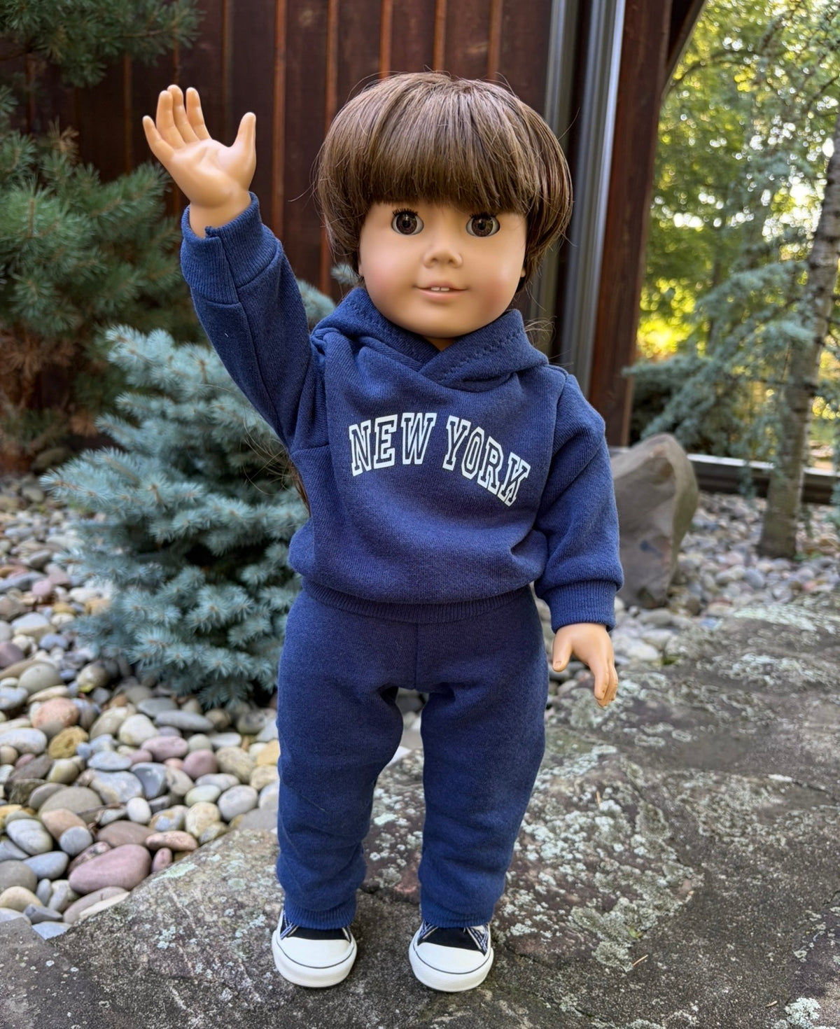 Blue Sweatsuit with NEW YORK Varsity Lettering Fits 18" Dolls