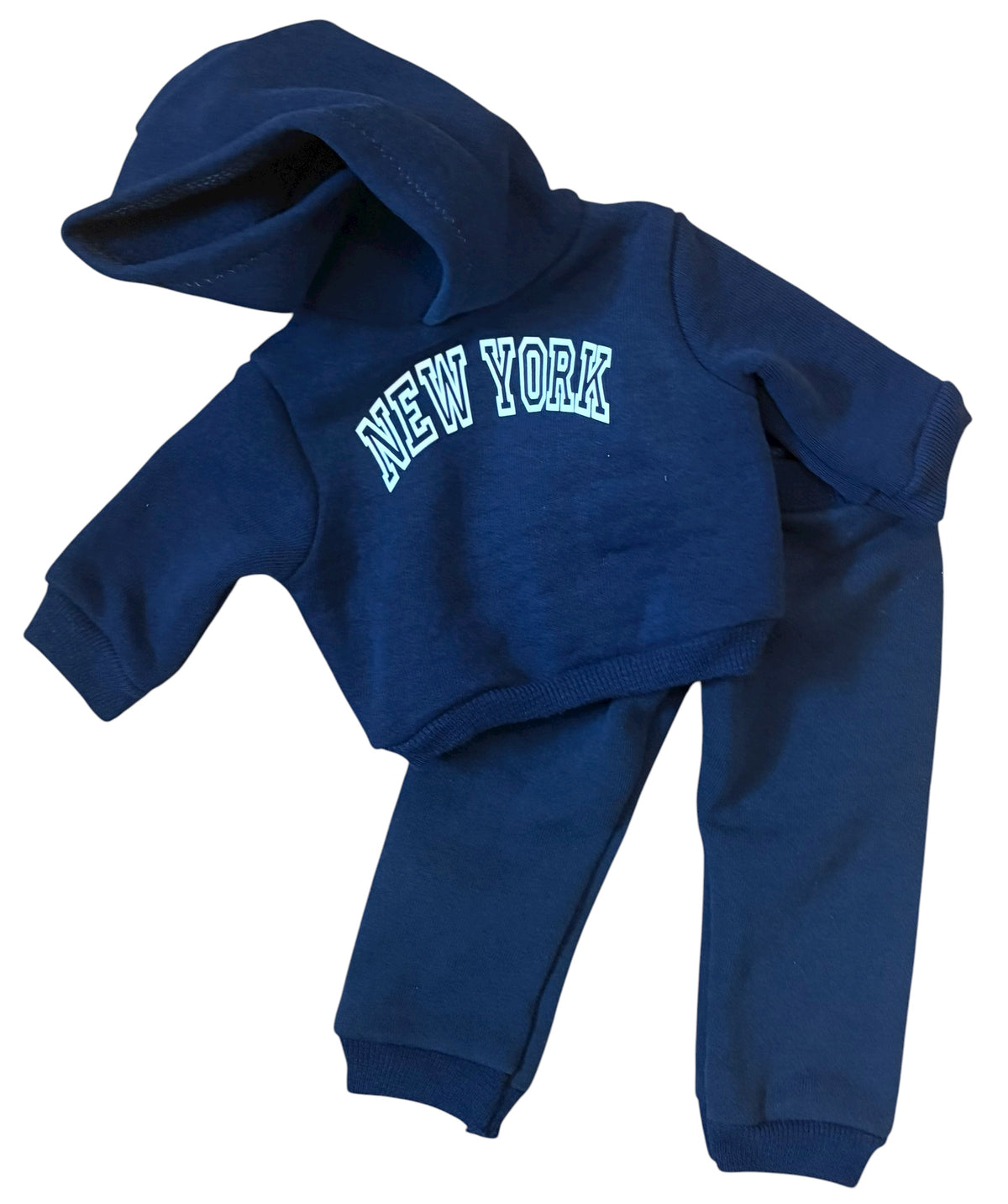 Blue Sweatsuit with NEW YORK Varsity Lettering Fits 18" Dolls